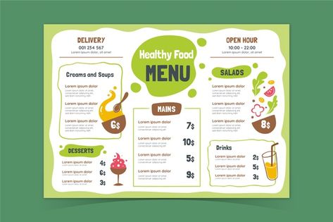 Healthy food menu template | Free Vector #Freepik #freevector #food #menu #template #restaurant Soup Menu, Healthy Restaurant Food, Rice Healthy, Template Restaurant, Vegan Fast Food, Healthy Food Menu, Food Menu Template, Menu Designs, Fast Food Menu