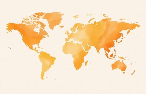 Watercolour World Map, Pastel Map, Maps Aesthetic, Watercolor World Map, Orange Watercolor, Map Murals, Yellow Watercolor, World Map Wallpaper, Unique Maps