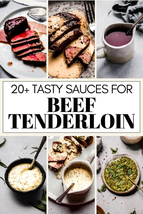 Wondering what sauces go well with beef tenderloin? I’ve got you covered with this handy guide of 20+ amazing sauce recipes! Beef Tenderloin Horseradish Cream Sauce, Beef Tenderloin With Sauce, Best Sauce For Beef Tenderloin, Beef Tenderloin Sauces, Sauce For Beef Tenderloin Filet Mignon, Gravy For Beef Tenderloin, Beef Tenderloin Sauce Recipes, Beef Tenderloin Sauce, Beef Tenderloin Recipes Grilled