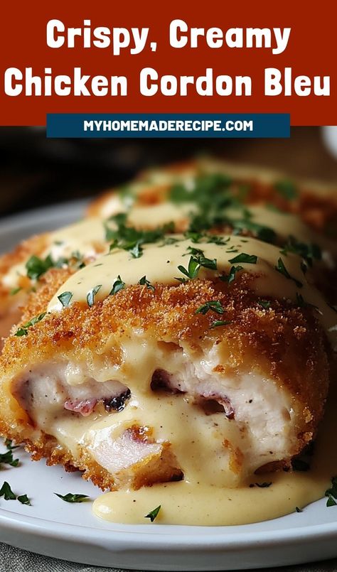 Dijon Sauce For Chicken Cordon Bleu, Chicken Cordon Bleu With Sauce, Chicken Cordon Bleu Casserole With Cream Of Chicken Soup, Cordon Bleu Chicken Sauce, How To Make Chicken Cordon Bleu, Crispy Chicken Cordon Bleu, Easy Chicken Cordon Bleu Recipe, Cordon Blue Casseroles, Chicken Cordon Blue Sauce