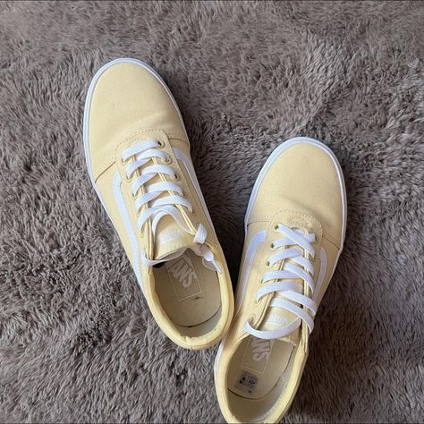 Yellow Vans - Depop Yellow Aesthetic Pastel, Yellow Vans, Cute Nike Shoes, Cute Nikes, Aesthetic Shoes, Yellow Aesthetic, Pastel Yellow, Equestria Girls, Pale Yellow