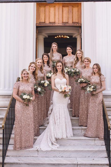 Black-Tie Wedding in Charleston, South Carolina | Photo by Richard Bell Photography | wedding planning, wedding ideas, wedding checklist, wedding dress, southern, traditional, bridesmaid ideas, bridesmaid dresses, bridesmaid boxes Bridesmaids Photo Ideas, Glam Bridesmaid Dresses, Beach Style Wedding Dresses, Rose Gold Bridesmaid Dress, Bridesmaid Poses, Weddings Dresses, Checklist Wedding, Southern Traditional, Rose Gold Bridesmaid