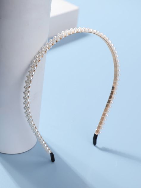 Headband Pearl, White Beaded Headband, Silver Pearl Headband, White Pearl Headband, Thick Pearl Headband, Luxury Headbands, Cute Small Drawings, Full Mehndi Designs, Embellished Headbands