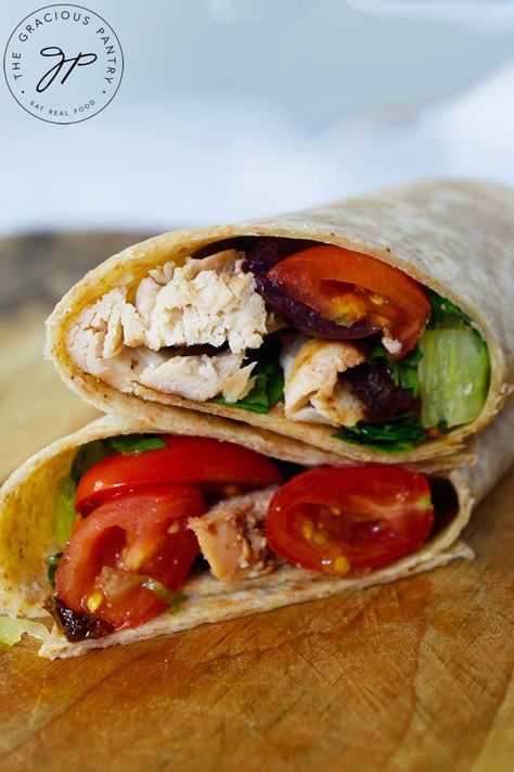 Italian Chicken Wrap Recipe | The Gracious Pantry Healthy Italian Chicken, Chicken Wrap Recipe, Chicken Wraps Healthy, Wraps Recipes Healthy, Gluten Free Wraps, Chicken Wrap Recipes, Wrap Recipe, Healthy Italian, Healthy Wraps