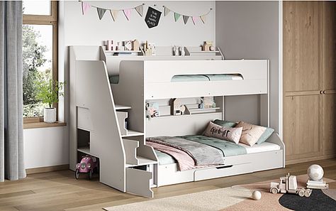 Kids Triple Bunk Beds - Free Delivery Panelling Headboard, Staircase Bunk Bed, Bunk Bed With Storage, Bed Drawer, Triple Bunk Beds, Double Bunk Beds, White Bunk Beds, Double Bunk, Triple Bunk Bed