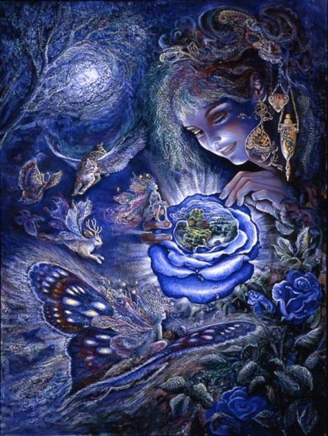 Fantasy in Blue • Josephine Wall 5th Dimension, Josephine Wall, Angel Prayers, Spiritual Tools, Fantasy Pictures, Divine Light, Angel Cards, Witches Brew, Fantasy Artist