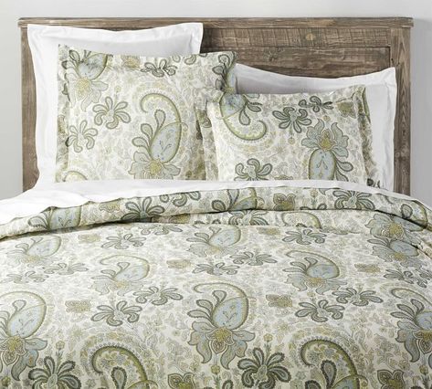 Charlie Paisley Organic Patterned Duvet Cover - Blue | Pottery Barn Paisley Bedding, Paisley Duvet, Percale Duvet Cover, Red Duvet Cover, French Wallpaper, Plaid Bedding, Patterned Duvet, Neutral Bedding, Duvet Cover King