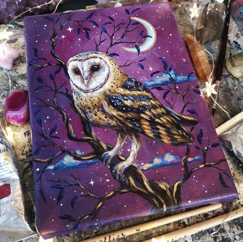 Acrylic Pens Art, Owl Canvas Painting, Owl Painting Acrylic, Bunny Painting, Canvas Painting Designs, Fantasy Paintings, Small Canvas Art, Painting Art Projects, Fantastic Art