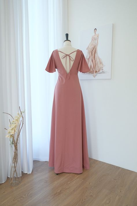 Buy Rosewood Bridesmaid Dress Dark English Rose Pink Backless Party Dress Short Sleeves Long Cocktail Dress Wedding Guest Dress Dusty Pink Dress Online in India - Etsy Rosewood Bridesmaid Dress, Rosewood Dress, Pink Dresses Online, Dusty Pink Dress, Unique Bridesmaid Dresses, Dusty Pink Dresses, Cocktail Dress Wedding Guest, Long Cocktail Dress, English Rose