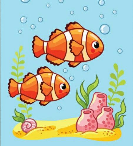 Underwater Drawing For Kids, Cute Sea Animals Drawing, Fish Drawing For Kids, Underwater Drawing, Underwater Cartoon, Cartoon Sea Animals, Drawing Scenery, Kids Canvas Art, Underwater Painting