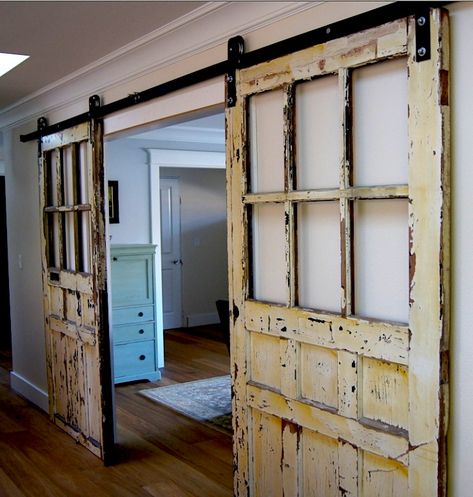 Barn Door Shutters, Pintu Interior, Barn Door Window, Barn Door Locks, Diy Sliding Door, Diy Sliding Barn Door, Barn Door Designs, Glass Barn Doors, Diy Barn Door