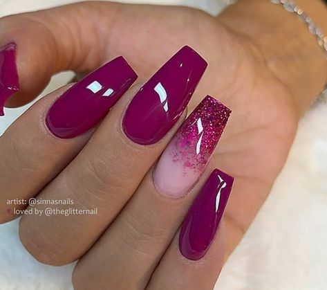 Acrylic Nails Natural, Magenta Nails, Berry Nails, Dark Pink Nails, Long Coffin Nails, Nagellack Trends, Her Nails, Coffin Nails Long, Short Acrylic Nails Designs