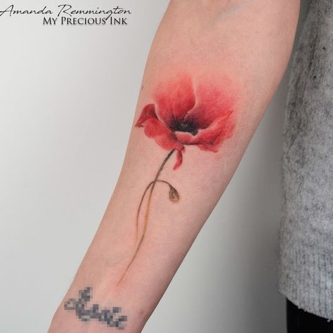 Watercolor Poppy Tattoo, Flower Tattoo Stencils, Poppy Flower Tattoo, Mandala Flower Tattoos, Poppy Tattoo, Kunst Tattoos, Poppies Tattoo, Watercolor Poppies, Horse Tattoo