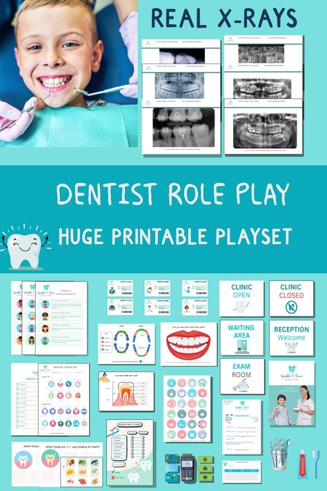 Dentist children's role play printable play set. Dentist Role Play, Dentist Play, Homeschool Curriculum Planning, Curriculum Planning, X Rays, Baby Bedroom, Dramatic Play, Reception Areas, Play Set