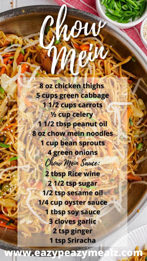 Chow Mein is the perfect mid week meal because it is fast, easy to make, and provides both protein and veggies all in one dish, no sides required. Plus this chicken chow mein recipe is completely customizable so you can cater to those picky eaters. Chicken Chow Mein Recipe, Chipotle Pasta, Potatoes Easy, Homemade Chinese Food, Chow Mein Recipe, Chicken Chow Mein, Asian Beef, Chinese Cooking Recipes, Easy Chinese Recipes