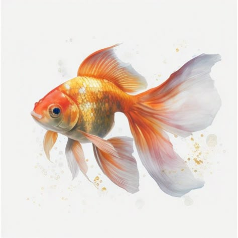 Gold Fish Watercolor, Goldfish Watercolor Painting, Watercolour Goldfish, Golden Fish Drawing, Goldfish Art Illustrations, Goldfish Drawing, Aquarium Drawing, Goldfish Watercolor, Gold Fish Painting