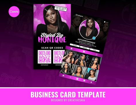 Get ahold of this beauty of a business card that I just cooked up for the girlies 😍💕 It not only comes with one QR code, but TWOOO 🔥. Have your networking experience made easier by allowing your potential customers to type less and go straight to both your Instagram & Booking Site by scanning the QR codes 👏🏽🥰. _____________________________________ Tags 🏷️: #businesscarddesign #hairstylists #nailtechs #muas #makeupartists #braiders Wigs Business, Business Card Beauty, Business Card Qr Code, Instagram Business Card, Makeup Business Cards, Business Cards Beauty, Hair Business Cards, Qr Code Business, Qr Code Business Card