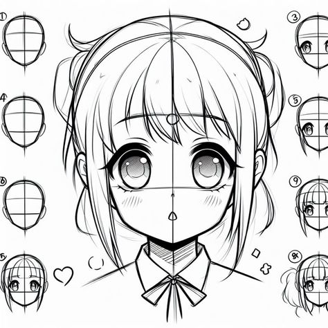 Female Sketch Anime, Anime Sketch Face Shape, Anime Style Art Tutorial, Practice Anime Drawing, Easy Drawings Anime Characters, Anime Portrait Tutorial, Ideas For Anime Drawings, How To Draw Simple Anime Characters, How To Draw Anime Style Step By Step