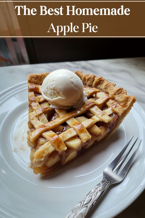 A slice of apple pie on a white platter Lattice Apple Pie Recipe, Old Fashion Apple Pie, Apple Pie Recipe From Scratch, Apple Pie Lattice, Classic Apple Pie Recipe, Old Fashioned Apple Pie, Double Pie Crust, Apple Pie From Scratch, Pie From Scratch