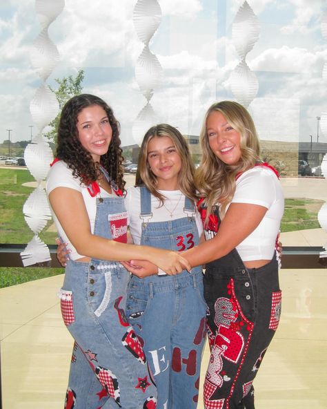 senior overalls | senior jeans | trio pose | digital camera | pose ideas Hoco Overalls, Senior Jeans, Senior Overalls, Pose Ideas, Senior Year, Red And Black, Digital Camera, Overalls, Red