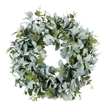 Girly Home Decor, Wreath Indoor, Lamb's Ear, Fireplace Mantle Decor, Lambs Ear Wreath, Pretty Wreath, Walmart Finds, Eucalyptus Wreath, Year Round Wreath