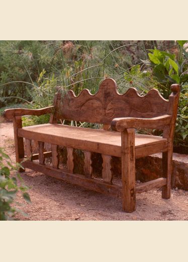 Custom made Mexican 'Colonial Style' bench by Hacienda Style, Joe P. Car & Karen Witnyski Carr. all rights reserved Mexican Tables, Mexican Furniture Hacienda Style, Hacienda Style Homes Mexican, Hacienda Furniture, Restaurant Makeover, Style Hacienda, Hacienda Decor, Spanish Furniture, Hacienda Homes