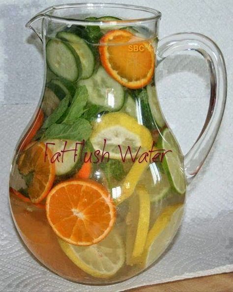 Fat Flush Recipes, Fat Flush Water, Fat Flush Drink, Sliced Lemon, Water Retention Remedies, Sliced Cucumber, Fruit And Veggies, Body Flush, Fat Flush