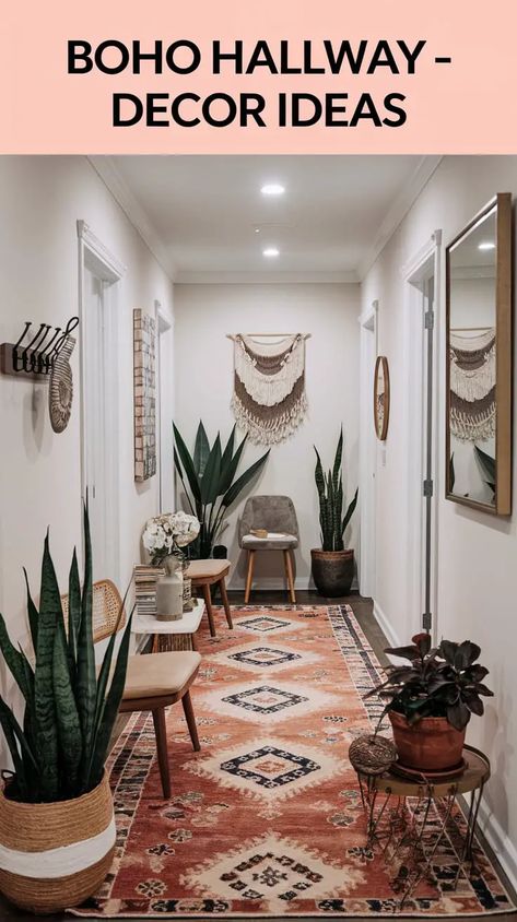 Boho Hallway Decor, Southwestern House, Industrial Hallway, Bohemian Hallway, Boho Hallway, Hallway Decor Ideas, Southwest Vibes, Santa Fe Home, Southwest Design