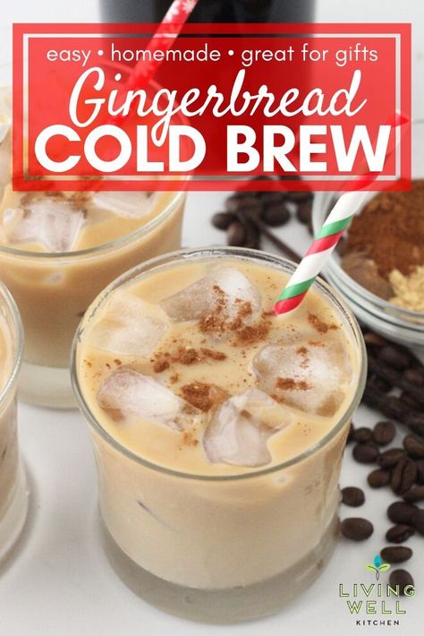 How to make your own Cold Brew Coffee. Great if you need a little pick me up over the holidays. Enjoy the flavors of the Christmas season in this homemade Gingerbread Cold Brew Coffee. Make hot or iced lattes or other coffee drinks and perfect for DIY holiday gifts. Iced Lattes, Cold Brew Coffee Recipe, How To Make Gingerbread, Homemade Gingerbread, Making Cold Brew Coffee, Coffee Concentrate, Cold Brew Coffee Maker, Homemade Coffee, Coffee Drink Recipes