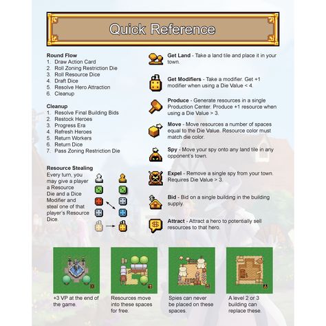 Looking for an at-a-glance description of some of the Hero's Crossing rules? You could do worse than our Quick Reference! It's not meant to teach - you won't read the page and know how to play - but those who have read the rule book can look at this for a brief refresher of the mechanics and special rules.    #heroscrossing #boardgame #boardgames #boardgamer #tabletop #tabletopgames #tabletopgaming #tabletopgamer #pixelart #gameart #rpg #jrpg #instagame #instagamer #gaming #videogames #cardgames Game Rules Design, Board Game Design Templates, Boardgame Poster Design, Board Game Infographic, Board Game Rule Book Design, Game Design Document, Designing Graphics, Board Game Mechanics, Design Document