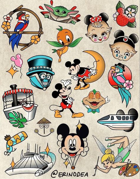 Cartoon Flash, Disney Inspired Tattoos, Mickey Tattoo, Disney Tattoo Ideas, Americana Tattoo, Tiki Tattoo, Optical Illusion Tattoos, Illusion Tattoos, Castle Tattoo