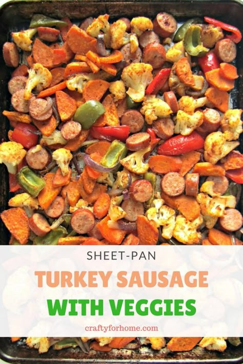 One Pan Turkey Sausage With Veggies recipes for meal prep ideas #sheetpan #onepan #turkeysausage #mealprep for full recipe on craftyforhome.com Sausage With Veggies, Sheet Pan Turkey, Recipes For Meal Prep, Turkey Sausage Recipes, Veggies Recipes, Meal Prep Ideas, Pan Recipes, Turkey Sausage, Sheet Pan Dinners