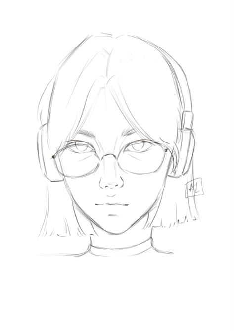 Girl With Headset Drawing, Headset Drawing Sketch, Person With Glasses Drawing, Drawing Sunglasses On Face, Digital Art Girl Sketch, How To Draw Headphones On Head, Face With Glasses Drawing, Tv Girl Sketch, Girl Drawing Sketches Easy