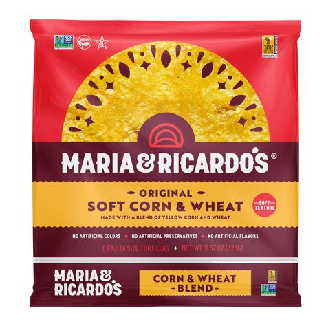 Maria and Ricardo's New Packaging Features A Heritage-Driven Brand Identity | Dieline - Design, Branding & Packaging Inspiration Tortilla Packaging Design, Mexican Food Packaging Design, Mexican Food Packaging, Tortilla Packaging, Mexican Aesthetic, Ready Meals, Drink Design, Cafe Branding, Mexican Spices