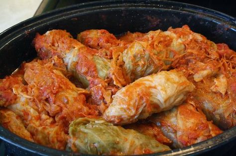 Stuffed Cabbage (Golabki, Holubki)   My family loves Galumpkis, or better known as stuffed cabbage rolls, we don't make them often enough.... Stuffed Cabbage Rolls, Hungarian Food, Cabbage Rolls Recipe, Ina Garten Recipes, Stuffed Cabbage, Food Wishes, Cabbage Rolls, Cabbage Recipes, Asparagus Recipe