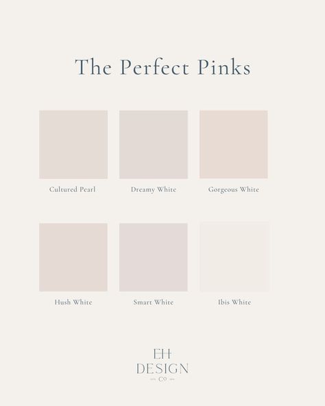 The Perfect Blushy Whites | Paint Color Round Up Sherwin Williams Hush White, Dreamy White Sherwin Williams, Hush White Sherwin Williams, Cultured Pearl Sherwin Williams, Clean Girl Color Palette, Neutral Bedroom Paint Colors, Blush Pink Office, Girls Room Paint Colors, Blush Pink Paint