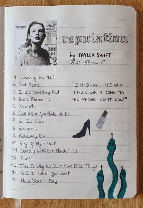 Taylor Swift Journal Entries, Taylor Swift Posters Diy, Taylor Swift Lyrics Journal Ideas, Taylor Swift Album Journal, Reputation Snake Drawing, Taylor Swift Aesthetic Journal, Drawing Diary Ideas, Lyric Drawings Taylor Swift, Taylor Swift Reputation Drawing