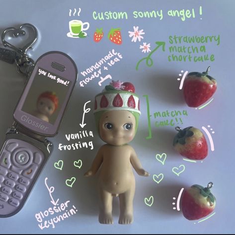 Strawberry Sonny Angel, Matcha Strawberry, Sony Angels, Sony Angel, Strawberry Shortcakes, Matcha Cake, Sonny Boy, Drawing Toys, Sonny Angels