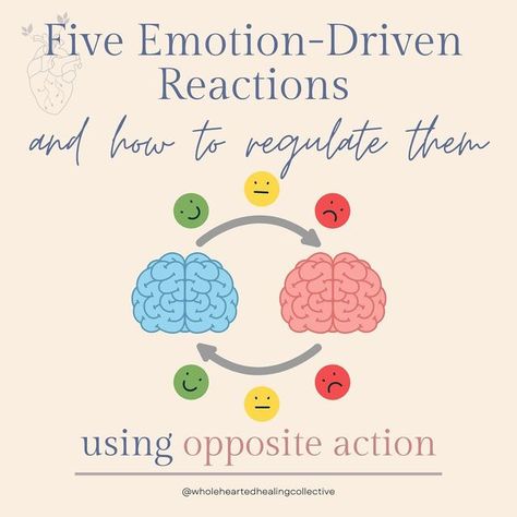 Stacy Cohen on Instagram: "Please keep in mind, these are guidelines and not one size fits all. They are used as suggestions, not absolutes. Enjoy 💕 Shared via @wholeheartedhealingcollective Opposite Action is a technique used in DBT for regulating emotions. It recognizes the instinctual urges we have as emotional beings, and aids us in intentionally acting 𝘰𝘱𝘱𝘰𝘴𝘪𝘵𝘦 to those urges. 🔄 ​​​​​​​​ ​​​​​​​​ What are some other feelings and urges that could be helpful to practice opposite act Opposite Action Dbt, Opposite Emotions, Opposite Action, Regulating Emotions, Dbt Skills, Training Materials, Emotional Wellbeing, Skill Training, Emotional Intelligence