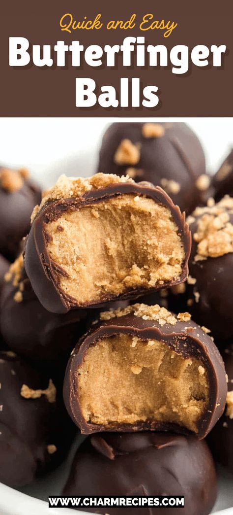 Butterfinger Balls Butterfinger Dip 3 Ingredients, Butterfinger Bites Recipes, Butterfinger Protein Balls, Butterfinger Balls Recipe Easy, Butterfinger Balls Recipe, Easy Finger Desserts, Butterfinger Bark, Butterfinger Truffles, Butterfinger Bars Recipe