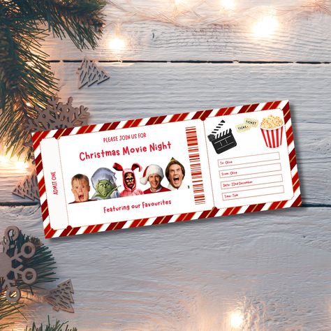 Christmas Movie Ticket Printable, Christmas Movie Ticket, Christmas Ticket, Movie Ticket Template, Christmas Voucher, Gift Tickets, Ticket Template Printable, Ticket Template Free, Christmas Vouchers