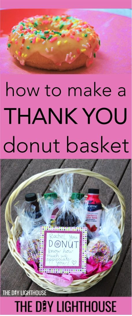 How to make a donut thank you basket | cute a clever ways to say thank you | doughnut basket for saying thanks | You DONUT know how much I appreciate you saying || Appreciation gift idea for teacher, coach, neighbor, friend, etc. Thankful Ideas, Basket For Boyfriend, Diy Lighthouse, Thank You Baskets, Diy Holiday Ideas, Recipes For Busy Moms, Themed Food, Easy Food Recipes, Icing On The Cake