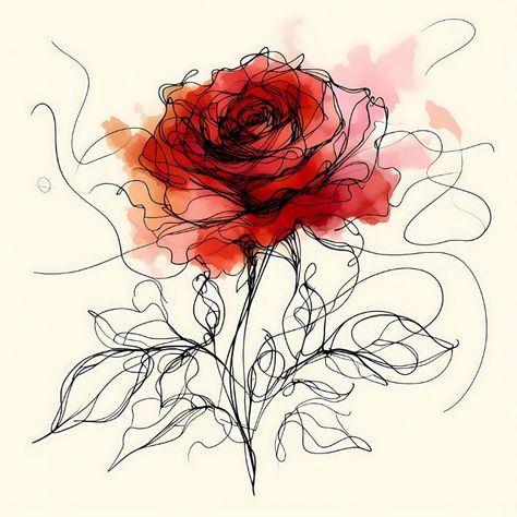 Single Rose - Creative Line Drawing - A.D. Digital Art Creation Rose And Stem Drawing, Rose Pastel Drawing, Crystal Rose Drawing, Rose Doodle Art, Rose Bush Illustration, Vintage Rose Drawing, Rosette Drawing, Rosebud Drawing, Rose Pen Drawing