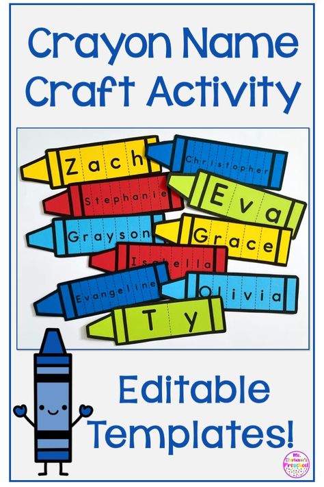 Editable Crayon Name Craft Activity - Preschool Classroom Building Crafts For Kids, Preschool Scissors Activities, Preschool Name Crafts, Name Project, Crafts For Kids Preschool, Name Activities Preschool, Kindergarten Names, Preschool Names, Name Practice