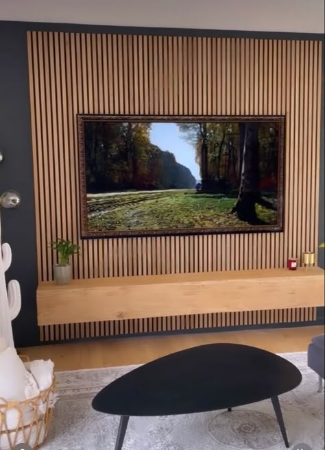 Under Tv Ideas, Under Tv Ideas Wall Mounted Tv, Accent Wall Behind Tv, Tv Wall Mount Ideas, Wooden Walls Living Room, Tv Wall Decor Living Room, Living Room Decor Tv, Wall Behind Tv, Tv Wall Units