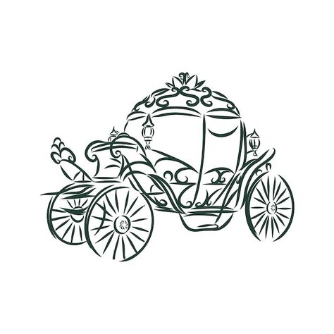 Carriage Tattoo, Carriage Drawing, Wedding Carriage, Princess Carriage, Floating Island, Epoxy Art, Stamp Ideas, Sketch Style, Vector Hand