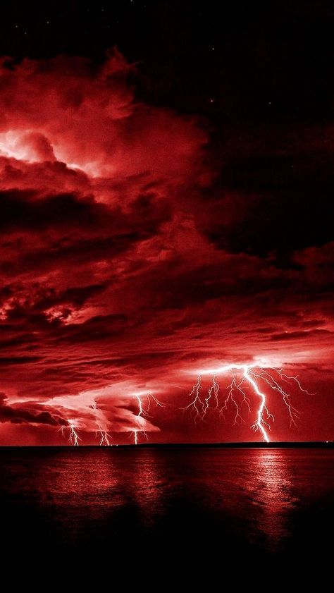 Lightning Strikes, Red Sky, Iphone Wallpapers, Red And Black, The Ocean, Wallpapers, Iphone, Water, Red