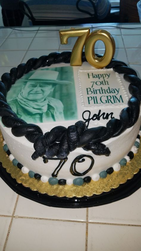 This John Wayne cake I had made for my daddy's 70th birthday party was a big hit. Perfect for someone who is a big John Wayne fan !! John Wayne Party Theme, John Wayne Birthday Party, 70 Birthday Cake For Men Dads, Birthday Cake Ideas For 70 Year Old Man, 70th Birthday Sheet Cake For Men, 70birthday Cake 70th Birthday, Man’s 70th Birthday Cake, Cake Decorating Halloween, 70th Birthday Cake