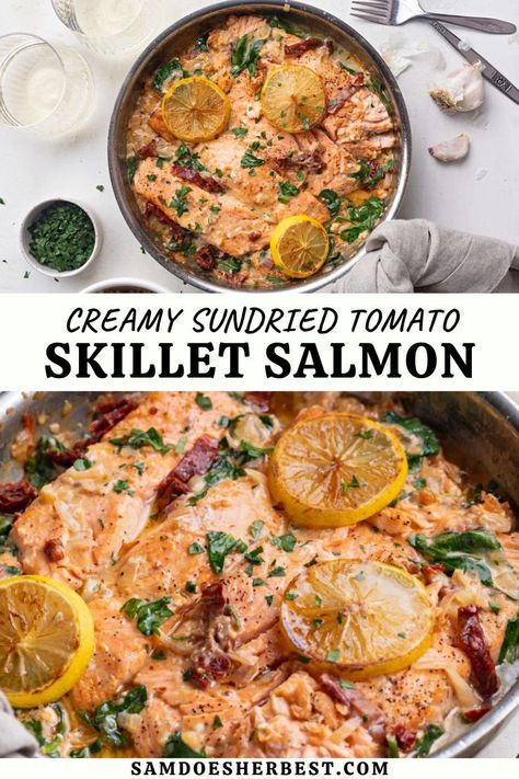 Salmon Recipe Healthy, Creamy Sun Dried Tomato Sauce, Tomato Recipes Healthy, Salmon Skillet, Easy Salmon Recipe, Gluten Free Salmon, Sun Dried Tomato Sauce, Pan Chicken Recipes, Dairy Free Dinner