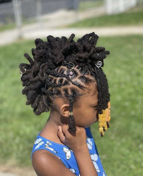 Kid Dread Styles, Locs Hairstyles For Girls Kids, Lil Girl Loc Styles, Girl Loc Styles Kids, Kids Dreadlocks Styles, Locs Hairstyles For Kids, Kids Locs Styles Daughters, Kid Loc Styles, Kids Dreads Hairstyles